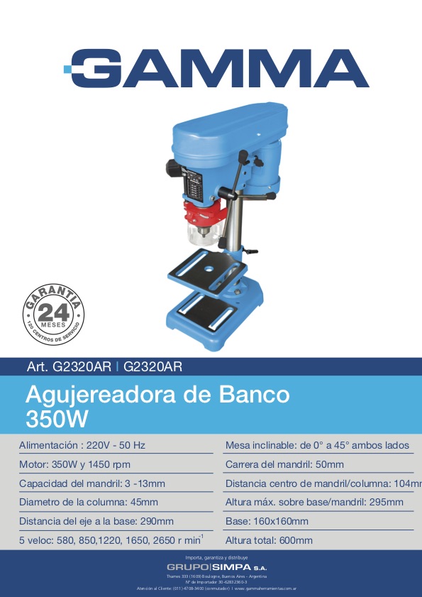 AGUJEREADORA DE BANCO 13MM 1/3HP -- GAMMA ** | GAMMA