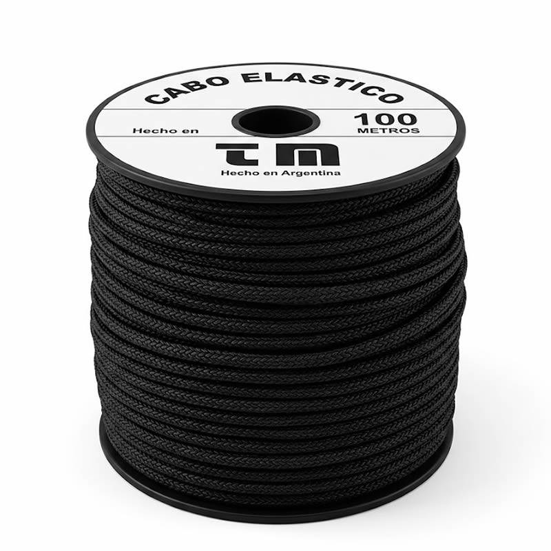 Soga Elastica Negra (Rollo 100Mts) Textil Moron