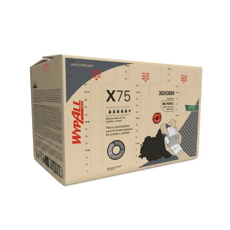 Caja Wypall X75 Fuerzamax 480 Paños Predoblado 34X34 -- Kimberly Clark