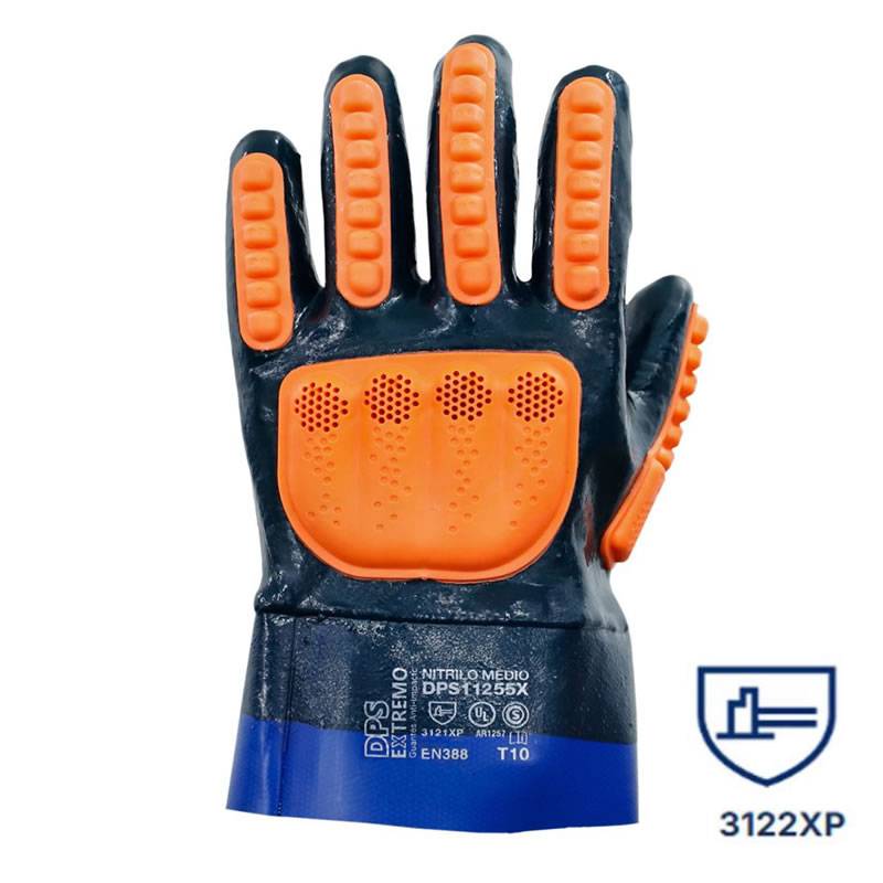 Guantes Nitrilo Azul Medio Baño Puño De Lona C/Tpr Anti-Impacto T-10 Dps